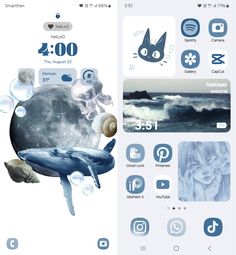 an iphone screen with various icons and images on the phone, including whale's head