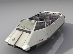 a futuristic looking vehicle with seats on the front and back seat, is shown in this image