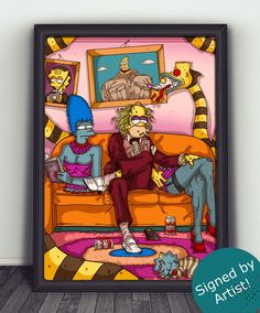 the simpsons family is sitting in their living room