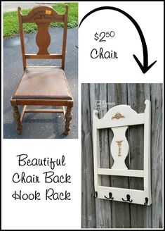 an old chair has been repurposed into a beautiful chalk back door rack for $ 20 or more