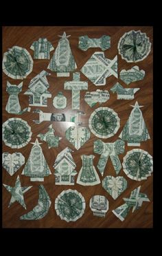 dollar bill origami cut out to look like boats, ships and other things