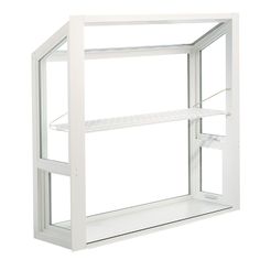 an open window with shelves on each side and bottom shelf in the middle for storage