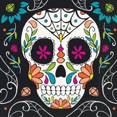 a sugar skull with colorful flowers on it