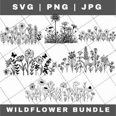 the wildflower bundle is shown in black and white, with different flowers on it