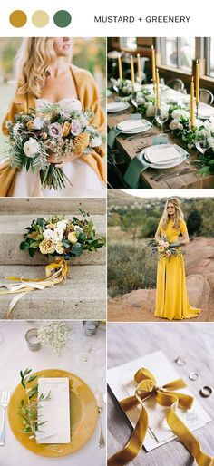 the wedding color scheme is yellow, green and white with some gold touches on it