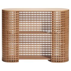 the sideboard is made out of wood and has an intricate lattice pattern on it