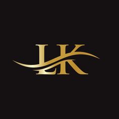 the letter k is made up of gold and black lines on a black background with an elegant