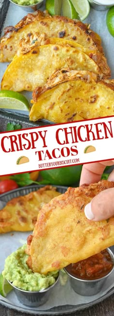 crispy chicken tacos with guacamole and salsa