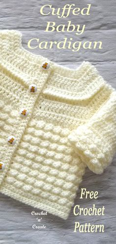 a crocheted baby cardigan is shown with the text, free crochet pattern