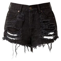 Black High Waisted Denim Shorts Destroyed ❤ liked on Polyvore featuring shorts, ripped shorts, high-rise shorts, high-waisted shorts, distressed jean shorts and distressed shorts High Waisted Ripped Shorts, Distressed High Waisted Shorts, Vintage High Waisted Shorts, Denim Shorts Style, Destroyed Denim Shorts, Pants Short, High Waisted Denim Shorts, Ripped Jean Shorts