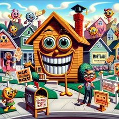 an image of a cartoon house with many faces