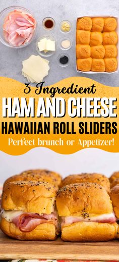 ham and cheese hawaiian roll sliders on a cutting board with other ingredients in the background