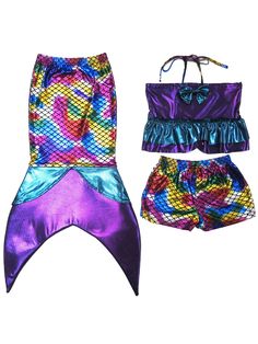 YE0015_1.JPG?0 Rainbow Mermaid Tail, Crop Tankini, Rainbow Mermaid, Top With Bow, Girl Rainbow, Purple Reign, Sea Inspired, Fish Scale, Ruffled Top