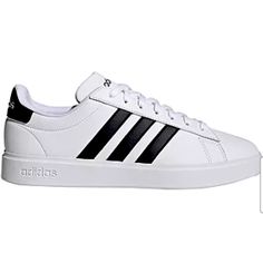 Adidas Kids Unisex Grand Court Sneakers Size 3 Cloud White/Core Black (Ef0103). Condition Is New (No Box) Classic White Sneakers With Elastic Laces, Classic White Skate Shoes With Three Stripes, Classic White Skate Shoes With Three Stripes Branding, White Synthetic Skate Shoes With Elastic Laces, Comfortable White Adidas Sneakers, White Adidas Sneakers With Elastic Laces, White Core, Adidas Kids, Cloud White