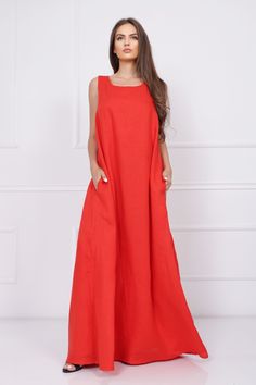 Step into a world of timeless elegance with our long red sleeveless linen maxi evening dress, a masterpiece that redefines sophistication. This dress boasts a captivating sleeveless design and features a striking open-back, making it the ultimate choice for formal occasions, gala events, or any soirée where you want to exude grace and allure. Features: 🌹 Radiant Red Hue: The radiant red color of this dress embodies passion and allure, ensuring you capture attention with an air of refined charm. Elegant Linen Maxi Dress, Elegant Floor-length Linen Dresses, Red Linen Maxi Dress For Summer, Sleeveless Linen Maxi Dress For Evening, Elegant Red Linen Dress For Spring, Sleeveless Red Linen Dress For Summer, Red Sleeveless Linen Dress, Elegant Red Sleeveless Beach Dress, Maxi Evening Dress