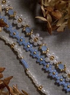 the beaded trim is blue and white with gold accents on it's sides