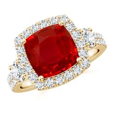 a red ring with diamonds surrounding it