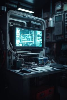 a computer monitor sitting on top of a desk