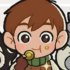 a drawing of a boy with brown hair wearing a green scarf and gold nose ring