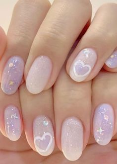 Korean Nails Kawaii, Korean Cute Nail Art, Classy Nails With Designs, Glitter Nails Korean, Gelly Nail Korean, Korean Aesthetic Nails, Korean Valentines Nails, Short Nails Korean Style, Cute Asian Nails