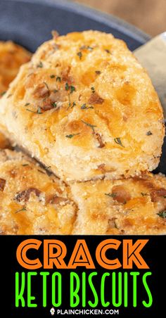 Crack Keto Biscuits - delicious! Even if you aren't doing the Keto diet, you will love these biscuits! Loaded with cheddar, bacon, and, ranch. Cream cheese, mozzarella cheese, eggs, baking powder, almond flour, cheddar, bacon, and ranch. SO good! Can make individual biscuits or one large loaf. I like to brush the baked biscuits with melted butter and dried parsley. #keto #bread #lowcarb #bacon Baked Biscuits, Egg Diet Plan, Postre Keto, Dried Parsley, Boiled Egg Diet Plan, Boiled Egg Diet