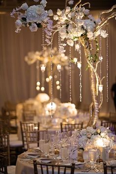 an image of a white wedding with flowers and candles on the centerpieces in order to make it stand out