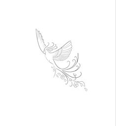 a drawing of a bird flying in the air with flowers on it's wings