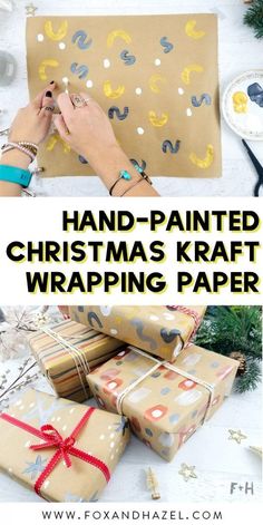 hand - painted christmas wrapping paper is the perfect way to wrap presents