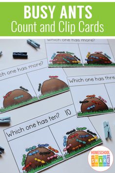 the busy ants count and clip cards are great for practicing counting skills