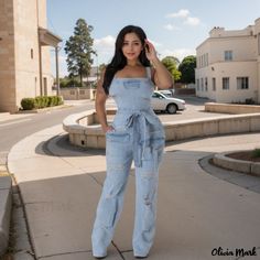 Olivia Mark - New Pocket Distressed Wash Denim Overall Jumpsuit Overall Jumpsuit, Off Shoulder Jumpsuit, Shapewear Bodysuit, Waist Circumference, Short Sleeve Bodysuit, Olivia Mark, Denim Wash, Dressmaking, Shapewear