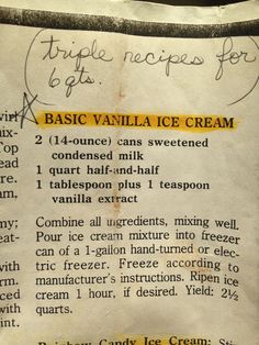 an old recipe for vanilla ice cream