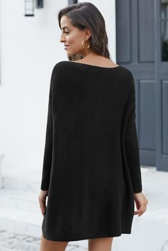 Black Oversized Batwing Sleeve Sweater Dress Black Tops For Daywear In Winter, Black Oversized Batwing Sleeve Outerwear, Oversized Black Outerwear With Batwing Sleeve, Black Oversized Tops For Daywear, Batwing Sleeve Sweater, Sweater Dresses, Sweater Dress Women, Wholesale Dress, Loungewear Sets