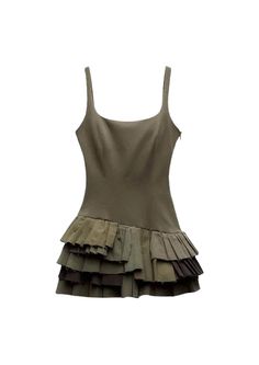 Solid Pleated Dress - Mabel Love Co - Fitted Olive Mini Dress, Hadid Style, Camisole Dress, Pleated Mini Dress, Mini Dresses Summer, Really Cute Outfits, Sleeved Romper, Long Sleeve Romper, Sleeveless Mini Dress