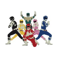 the power rangers are all dressed up in different colors and sizes, including blue, yellow, red, green, white