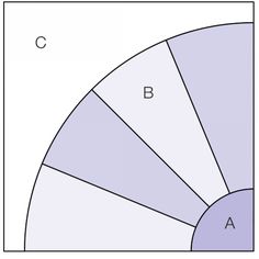 the color wheel is shown in blue and white, with letters on each side of it