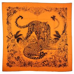 Hermès new collectible cashmere and silk Jungle Love Tattoo shawl, by Robert Dallet. Comes with original box. Jungle Love, Conversational Prints, Love Tattoo, Hermes Orange, Silk Bow Ties, Silk Accessories, Silk Pocket Square, Cashmere Shawl, Hermes Scarf