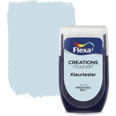 a bottle of blue paint with the words creations mulver kleuterster on it