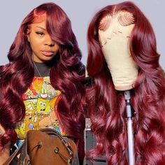 PRICES MAY VARY. Hair Material: 100% Virgin Human Hair Cut From Young Girl Donors,Burgundy 99j Body Wave Lace Front Human Hair Wig ,Pre Plucked Hairline with Baby Hair, Give You Natural and Beautiful Look. Hair Quality: Royal Impression 99J Lace Front Wigs Human Hair Product Uses 100% Brazilian Virgin Human Hair, and 150% Density Makes the Hair Looks Quite Natural.Natural & Healthy,Tangle-free, Minimal Shedding;Can be Dyed, Bleached and Restyled. Baby Hair Around Perimeter to Make Wigs Natural L Pelo Color Borgoña, Brazilian Hair Wigs, Affordable Wigs, Hair Color Burgundy, Virgin Hair Wigs, Human Hair Color, 100 Human Hair Wigs, Red Wigs, Burgundy Hair