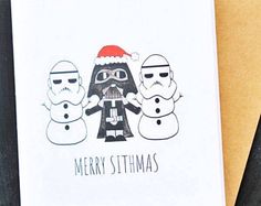 a christmas card with star wars characters in santa hats and snowmen on the front