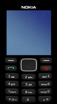 an old nokia cell phone is shown with the screen lit up and showing two different buttons