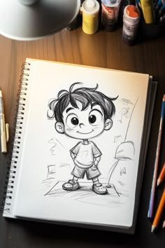 Cartoon Style Drawing of a Happy Kid Child Side Profile Drawing, Kids Playing Drawing, Kid Cartoon Characters, Kidlit Art, Toy Drawing, Drawing Features, Childhood Art