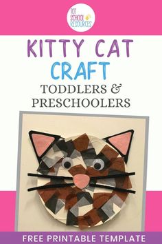 a paper plate with a cat face on it and the title kitty cat craft toddlers & preschoolers free printable template