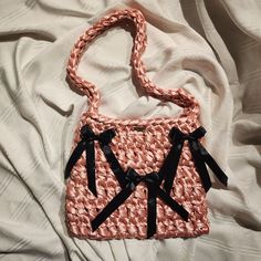 Really Beautiful Shoulder Bag, With 5 Different Shades Of Bows For The Color You Want To Use, The Bows Have Clips, The Bag Has An Interior Lining And Is Really Good Handmade. Bag Measurements 23x26 In Pink Crochet Bags, Chic Pink Rectangular Bucket Bag, Summer Pink Crochet Crossbody Bag, Trendy Pink Square Bucket Bag, Pink Party Bucket Bag, Pink Bucket Bag With Braided Handles For Shopping, Pink Crossbody Bucket Bag With Handles, Pink Crochet Satchel Bag For Summer, Trendy Pink Crochet Bag With Adjustable Strap