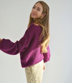 Hello, I'm the one, who won't let you down - plum purple mohair sweater. I will comfort you, keep you warm and will make you smile. I'm 100% hand made and proud of that. I consist of 35% Italian baby alpaca,35% of kid mohair and 30% nylon, which makes me incredibly natural. I'm quite unique as could be worn all year long. I'm in one size and one size fits all because my measurements are : ❤️ Width -62 cm ❤️ Lengths -52cm If you would like me in other size, you could request a custom order with y Purple Soft Knit Sweater For Fall, Soft Knit Purple Sweater For Fall, Purple Chunky Knit Sweater For Winter, Purple Mohair Sweater For Fall, Winter Purple Chunky Knit Sweater, Purple Cozy Knit Sweater, Purple Wool Long Sleeve Sweater, Light Autumn, Lilac Mohair Sweater