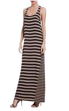 Sara Silk Tank Full Length Striped Silk Dress BCBGMAXAZRIA Chevron Outfit, Brown Maxi Dresses, Luxury Women Fashion, Brown Silk, Stripe Silk, Silk Tank, Tank Dress, Silk Dress, Sliders