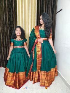 Narayanpet Long Frocks Designs Latest, Narayanpet Long Frocks For Kids, Kids Pattu Langa Designs Latest, Kids Long Frocks Design Latest, Narayanpet Lehenga, Narayanpet Long Frocks, Long Frocks For Kids, Green Blouse Designs, Frocks For Kids