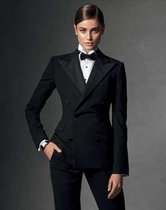 Tuxedo Women, Pants Gift, Gorgeous Blouses, Tuxedo Suit, Ralph Lauren Women, Business Formal, Double Breasted Jacket, Black Suits, Sheer Blouse