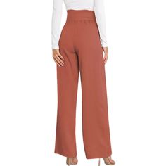 Rust Red Bowknot High Waist Wide Leg Pants Red Solid Color Bottoms For Fall, Red Wide Leg Bottoms, High Waist Red Pants With Elastic Waistband, Chic Red Pants With Elastic Waistband, Red High Waist Pants With Elastic Waistband, Red Solid Color Long Pants, Red Solid Long Pants, Red Wide Leg Bottoms Solid Color, Rust High Waisted Pants