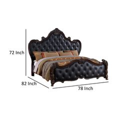 a bed with an upholstered headboard and foot board measurements for the frame