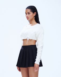 A lil knit sweater is a must, bb🤍 Cropped, and distressed too... yeah, SOLD. 🥵 Trendy Knit Crop Top Sweater, Casual Knit Cropped Sweater, Casual Textured Knit Crop Top For Winter, White Cropped Textured Knit Crop Top, White Textured Knit Cropped Top, Casual Soft Knit Cropped Top, White Casual Cropped Sweater, Winter Crop Top Knit Sweater, Knit Crop Top Sweater For Winter